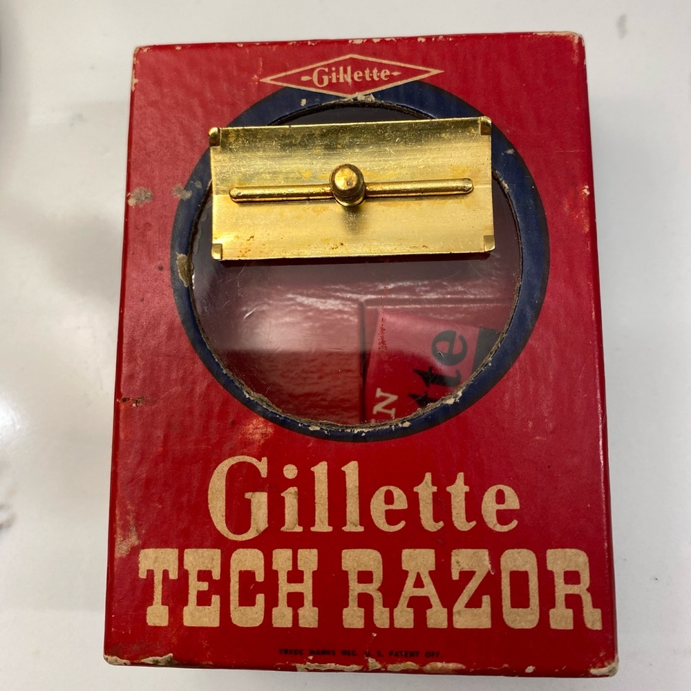 Vintage 3 piece Gold Gillette Fat Handle Tech and original Box - Picture 9 of 13